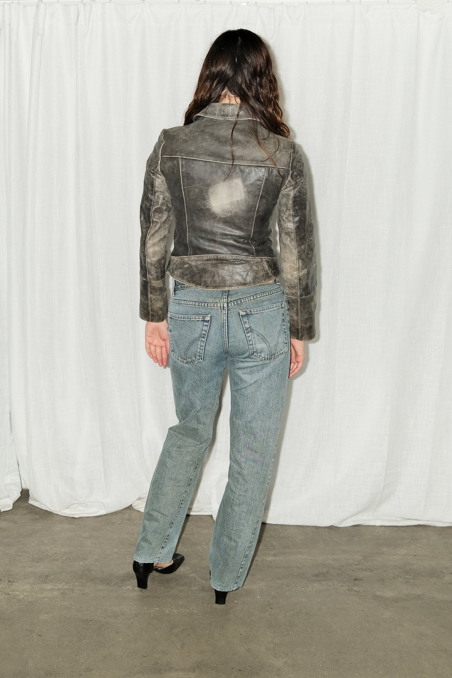 Distressed Leather Jacket (Faded Black)